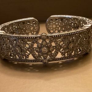 Judith Ripken .925 Sterling Silver And CZ Hinged Cuff Bracelet